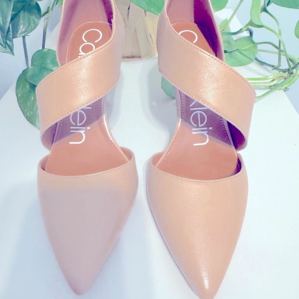 Calvin Klein Tan Heels with Asymmetrical Strap